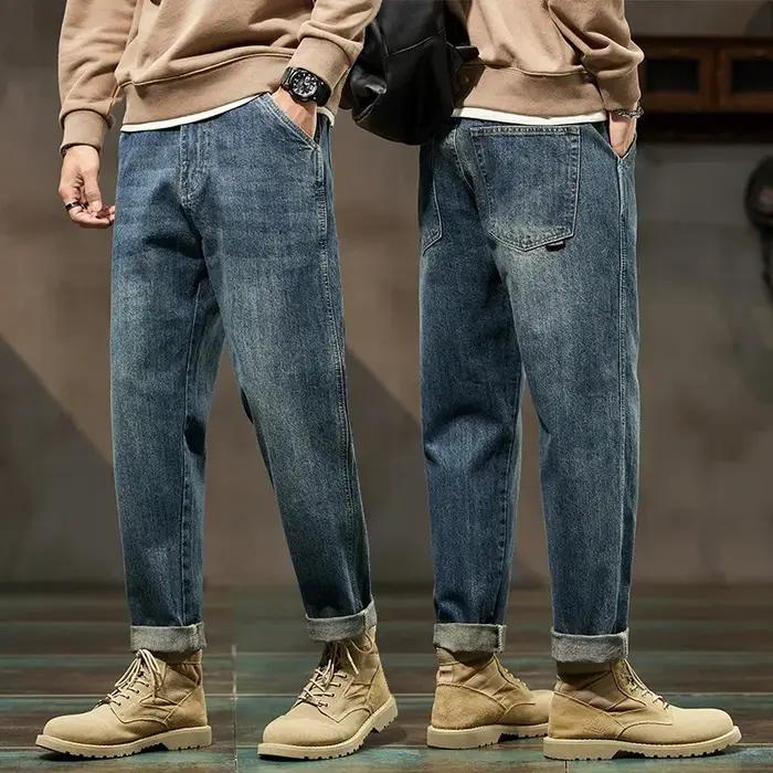 Pantalon cargo ample en jean rétro uni confortable pour homme