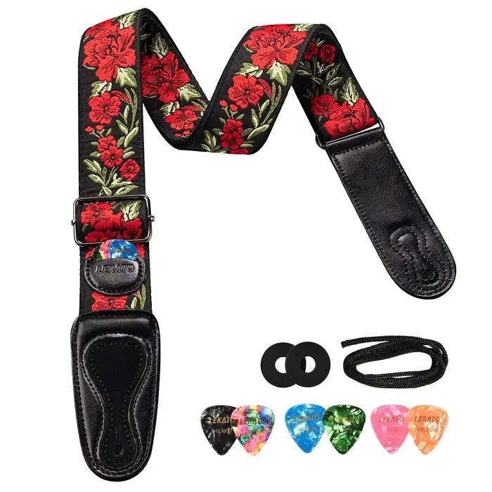 LEKATO LGS-6 sangle de guitare avec 6 plectres 2 serrures
