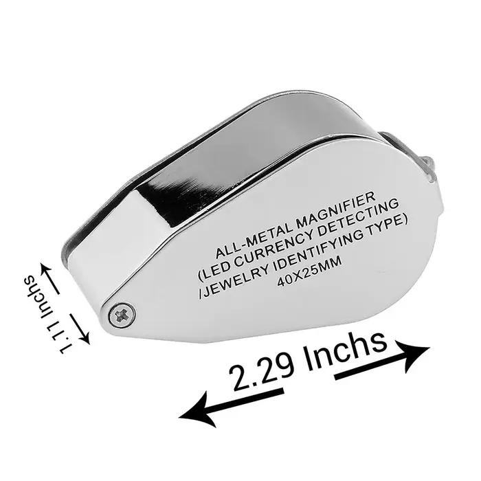 Loupe à lentille UV LED pour bijoutier éclairé 40X, avec Construction métallique et verre optique