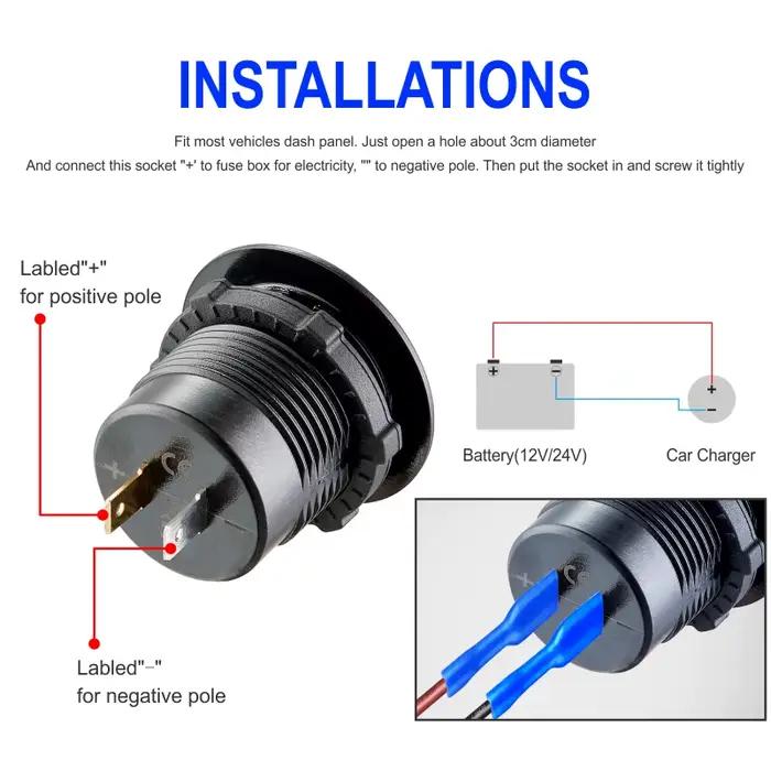 Prise de chargeur de voiture Usb c avec voltmètre usb a 3.0 adaptateur de sortie de chargeur de voit