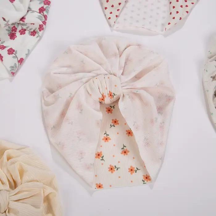 Ins côtelé bébé Turban chapeaux coeur Dasiy cerise papillon ours imprimé infantile bonnets enfant en