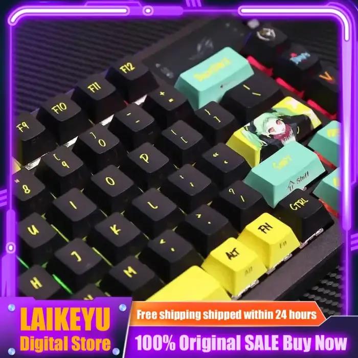 124 touches Cyberpunk thème Anime Keycaps Cherry Profil clavier mécanique PBT personnalisé Keycaps côté gravé PC clavier de jeu cadeau