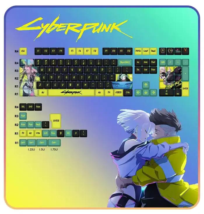 124 touches Cyberpunk thème Anime Keycaps Cherry Profil clavier mécanique PBT personnalisé Keycaps côté gravé PC clavier de jeu cadeau