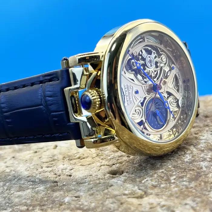 Montre homme mécanique luxe phase lune - Tourbillon automatique cuir date semaine originale
