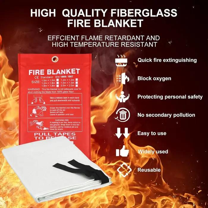 Couverture anti-feu en fibre de verre pour camping et sécurité domestique, couverture d'urgence ignifuge, protection thermique pour randonnée et cuisine