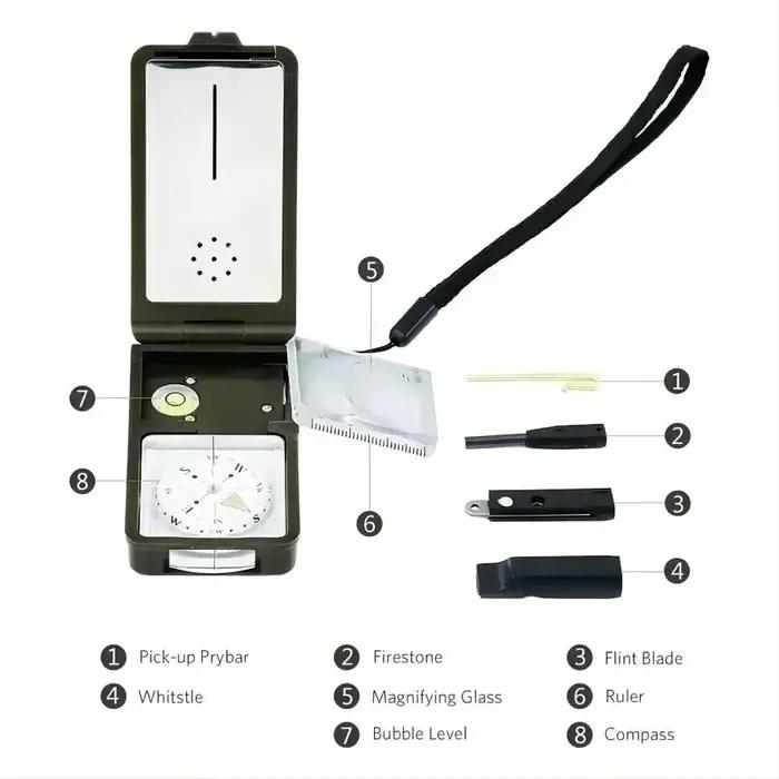 Boussole de survie 10-en-1 avec thermomètre et hygromètre