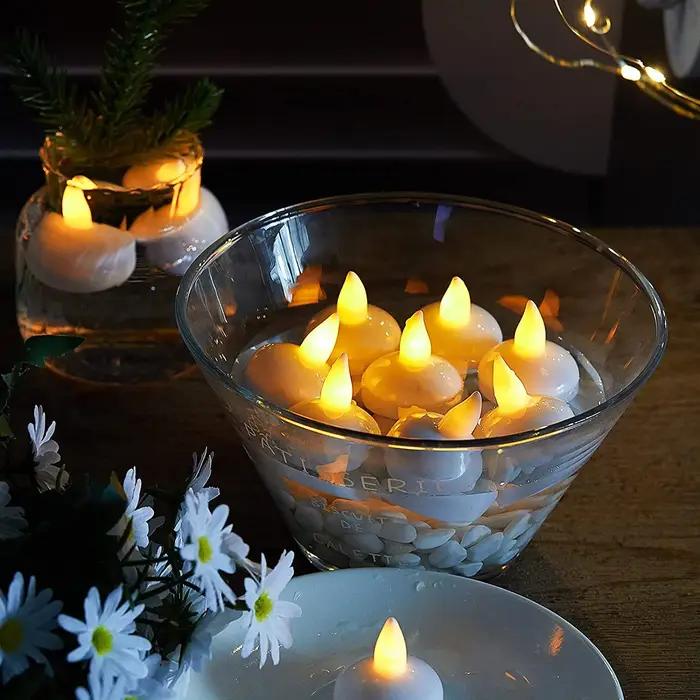 2-48 pièces bougie chauffe-plat LED flottante Flicke bougie LED électronique alimentée par batterie