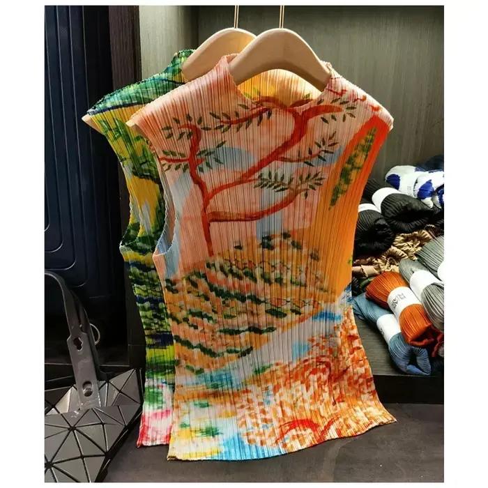 Plisceaux conception originale T-shirt 2025 été plissé fleur imprimé hauts décontracté mode apparaît
