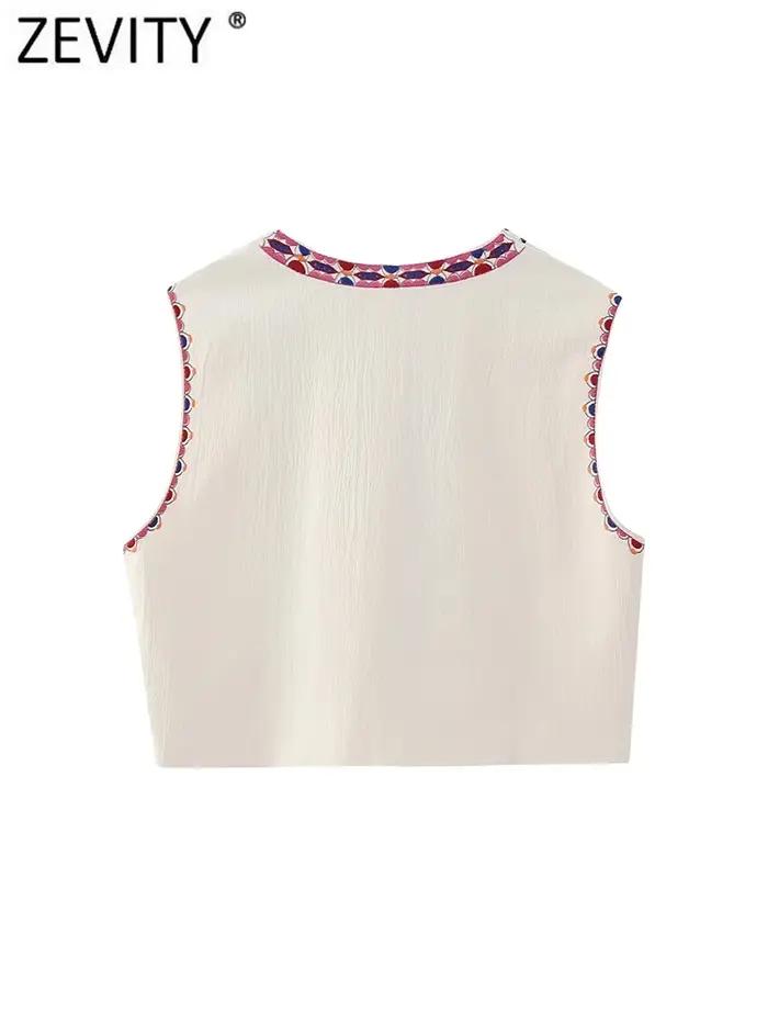 Zevity-Veste Brodée Florale Courte pour Femme, Gilet Décontracté, Style National, Fibre Position, Da