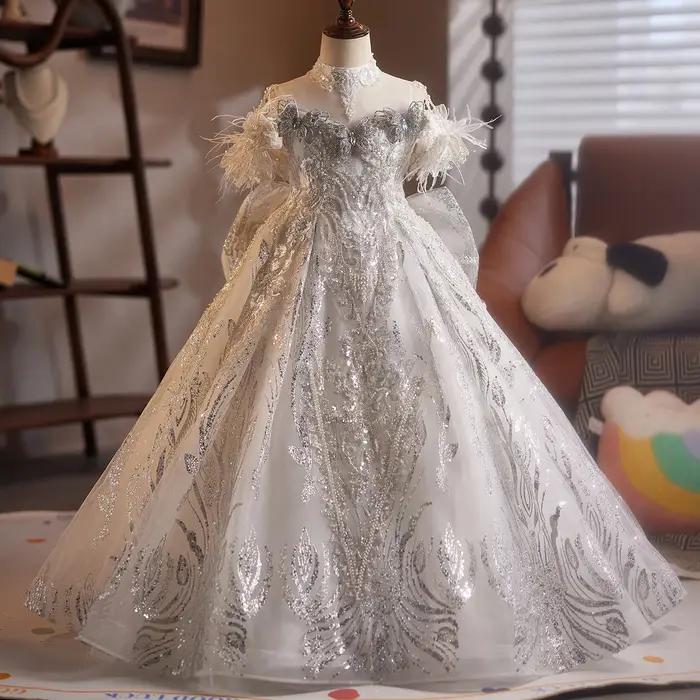 Robe longue princesse polyester perles pour filles occasions spéciales enfants concerts fêtes anniversaires