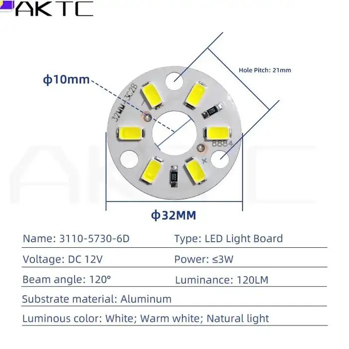 Panneau Lumineux LED DC 12V 3W SMD5730, 10 Pièces, Source de Lumière 6 Gible, Panneau Rond Dia 32mm,