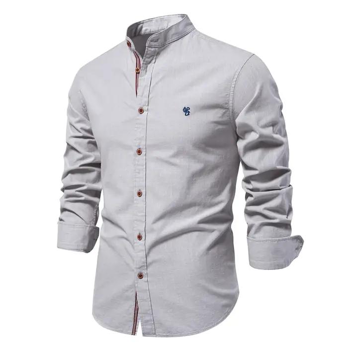 AIOPESON 100% coton chemise sociale hommes couleur unie à manches longues haute qualité marque