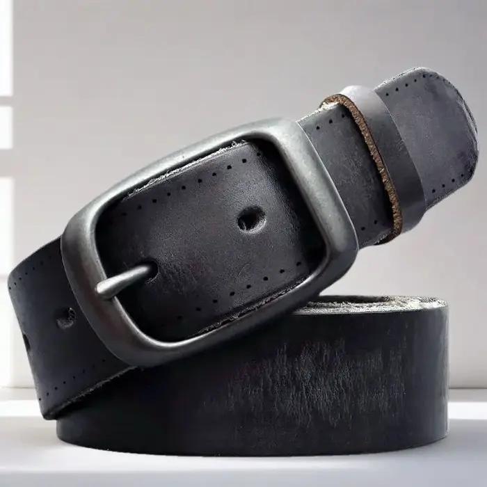 Ceinture homme de luxe modèle 2026, largeur 3,3 cm, en cuir véritable, style rétro décontracté. Peut