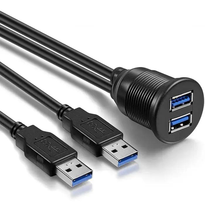 2 Ports double USB 3.0 mâle vers USB 3.0 femelle AUX encastré câble d'extension de montage de voitur