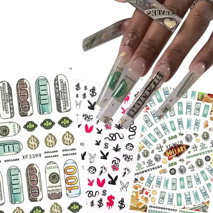 Autocollants 3D en Forme de Dollar pour Ongles, Décalcomanies Auto-Adhésives pour Manucure, Envelopp