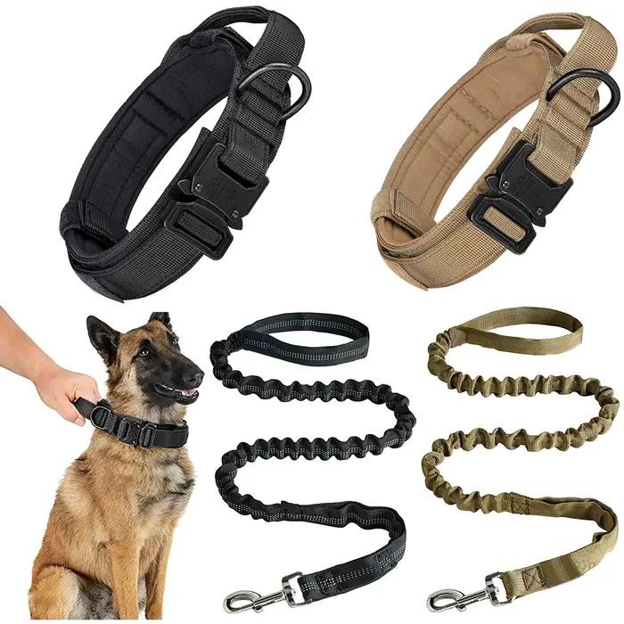 Ensemble collier et laisse tactique robuste pour chien collier militaire avec poignée et boucle en métal pour petites moyennes et grandes tailles chiens