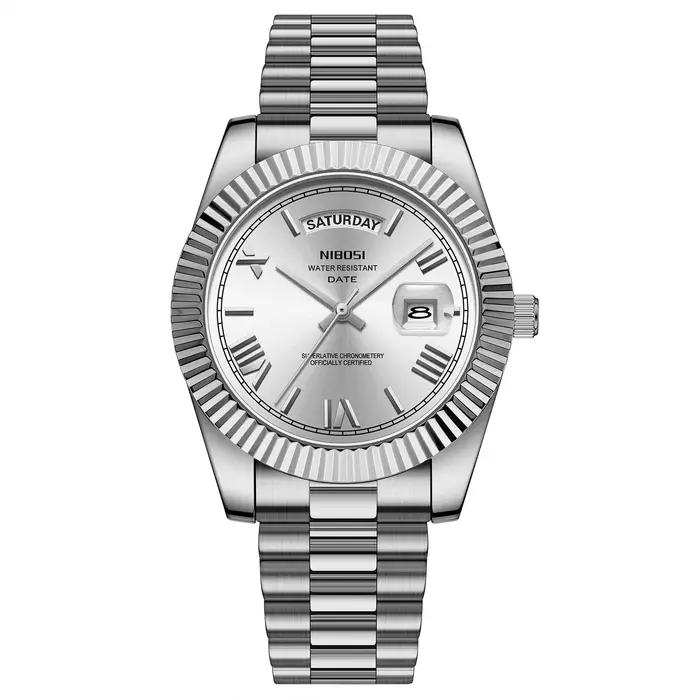 Montre homme NIBOSI quartz luxe - Bracelet acier étanche avec date et jour