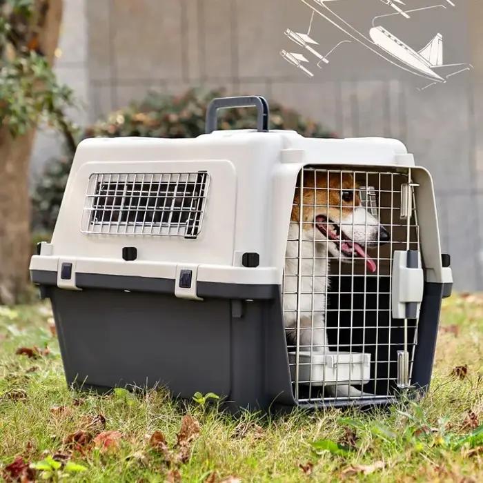 Mallette d'aviation pour animaux de compagnie transporteur roulant en plastique compagnie aérienne approuvé respirant Cages pour animaux de compagnie porte métallique voyage chien chat boîtier de char