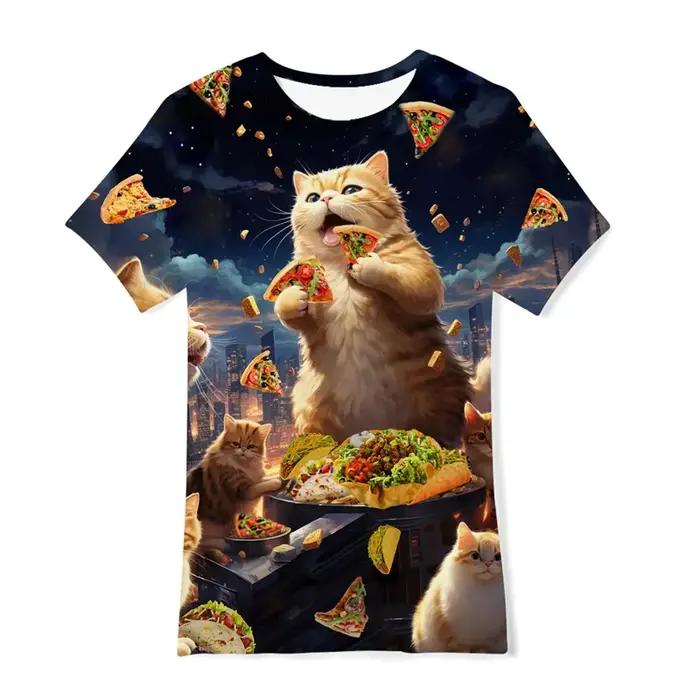 Été 3D impression drôle chats t-shirt hommes galaxie chat graphique à manches courtes personnalité décontracté col rond