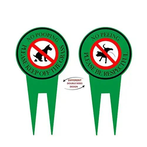 Panneau double face pour empêcher les chiens de faire caca ou de pipi sur votre pelouse, avec pieu