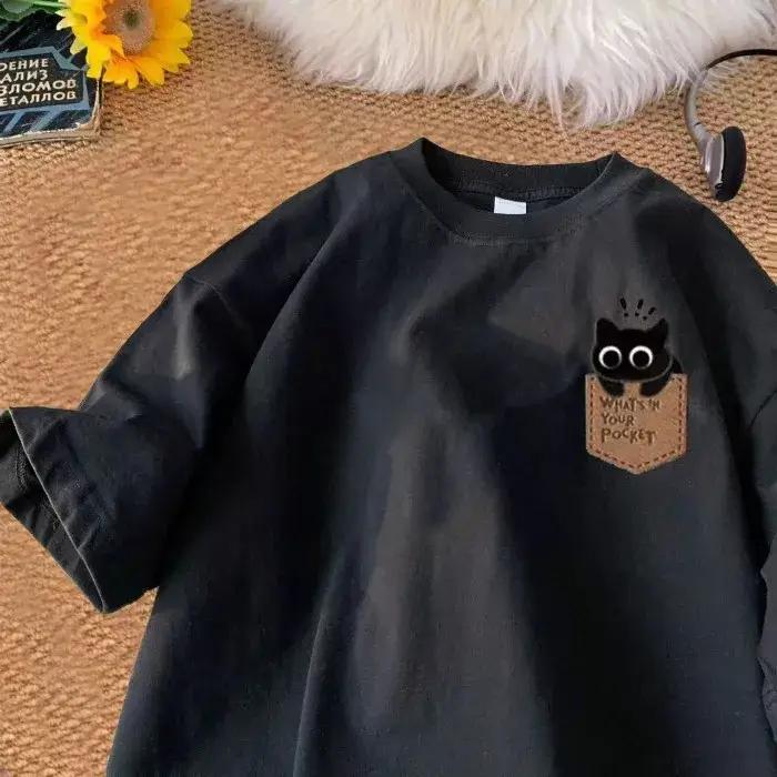 T-shirt décontracté à manches courtes style japonais-coréen coupe ample dessin animé rétro américain pour homme printemps été shopping