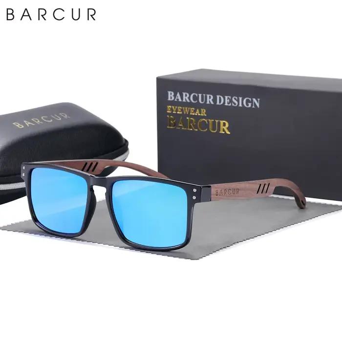 BARCUR-Lunettes de soleil polarisées en bois naturel pour hommes, design original, lunettes de solei