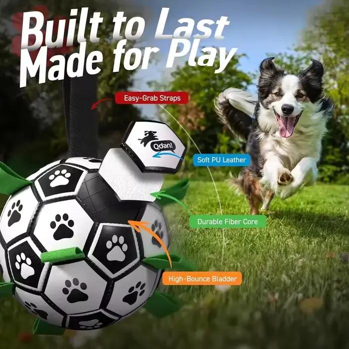 Ballon de football pour chien cuir flottant avec languettes interactives pour mâchage et jeu en plein air et en eau occasions spéciales chiens agressifs mordants