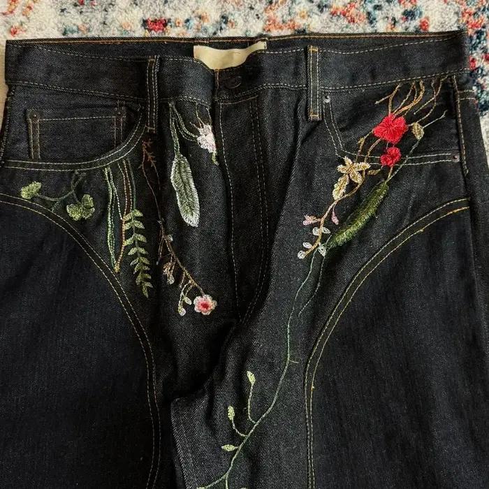 Nouveau jean baggy Y2K Harajuku Streetwear rétro à fleurs, broderie florale tendance, coutures épuré
