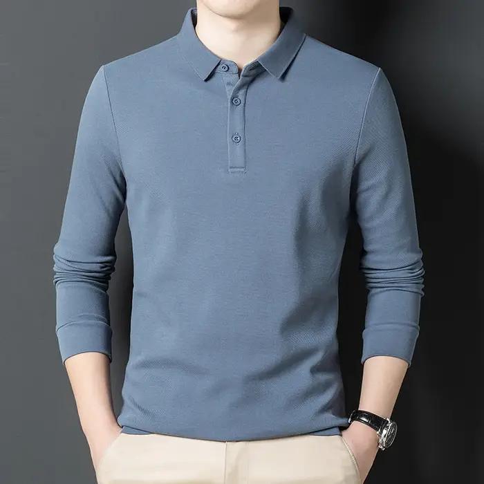 Polo décontracté à manches longues pour homme, 100% coton, avec Logo de marque de luxe, de styliste, couleur unie