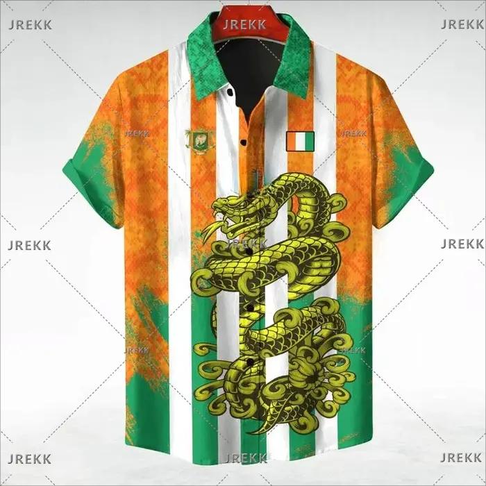 Chemise hawaïenne à manches courtes pour hommes, chemise à revers animal, chemisiers à emblème natio