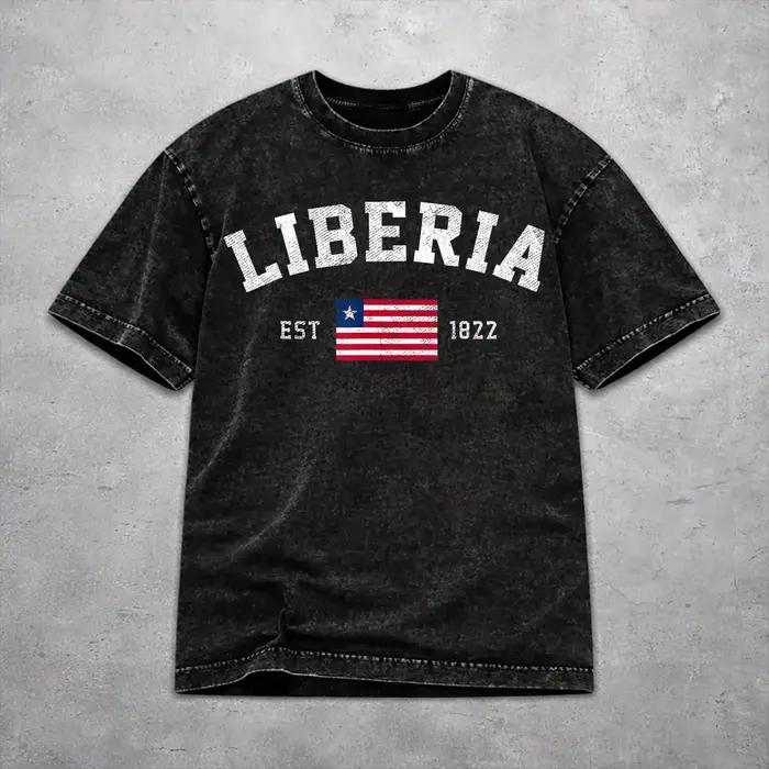 T-shirt délavé pour la Journée de l'Indépendance de la Libéria, mode streetwear pour hommes et femme