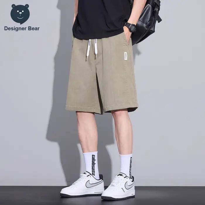 Shorts Cargo Décontractés en Jean Kaki Coupe Droite Hommes Styles Coréens Occasions Spéciales Été