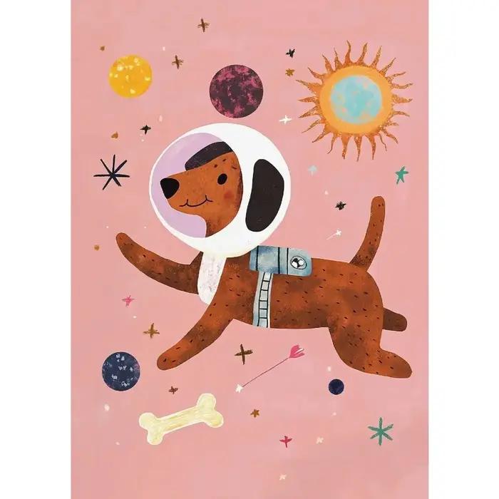 Affiche d'illustrations de chien de dessin animé coloré, peintures sur toile, animaux mignons, image