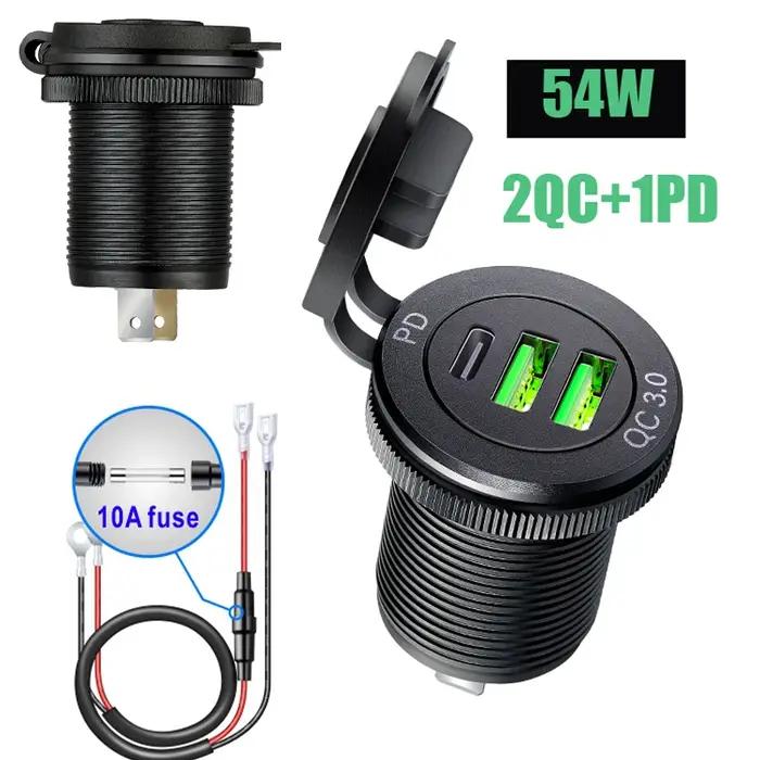 Tomada-Adaptateur de Port USB pour Voiture, Bateau, Marine, Camion, Moto, 12V, PD Type C et QC3.0