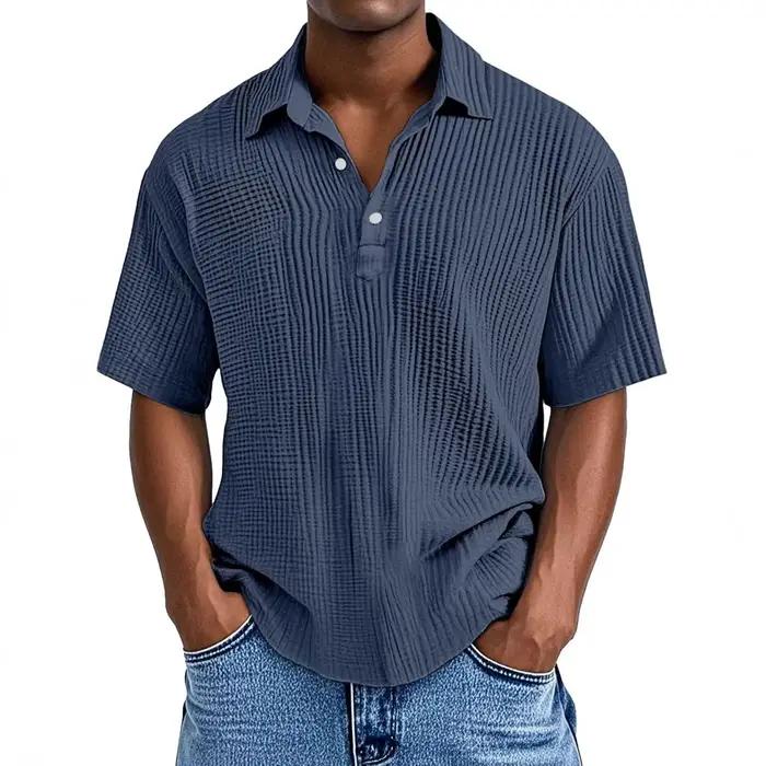 Polo Homme 2025 – Chemise Décontractée à Boutons Manches Courtes Couleur Unie pour l'Été – Vêtement Polyvalent