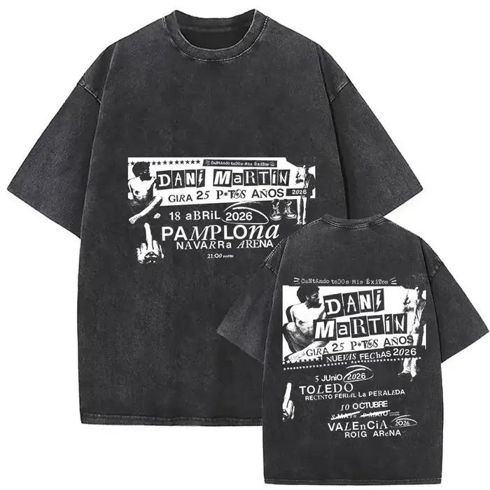 Rappeur Dani Martin Lo Que Me De La Gana Tour 2025 Vintage lavé t-shirts hommes femmes Pop Fans mode vêtements surdimens