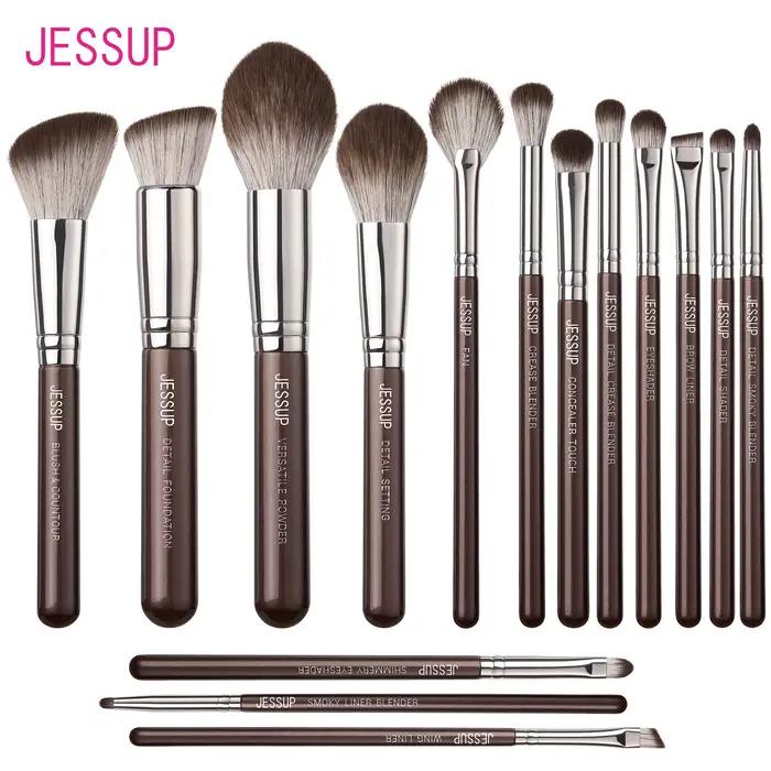 Jessup Ensemble de pinceaux de maquillage 15 pièces Pinceaux de maquillage marron Fond de teint végé