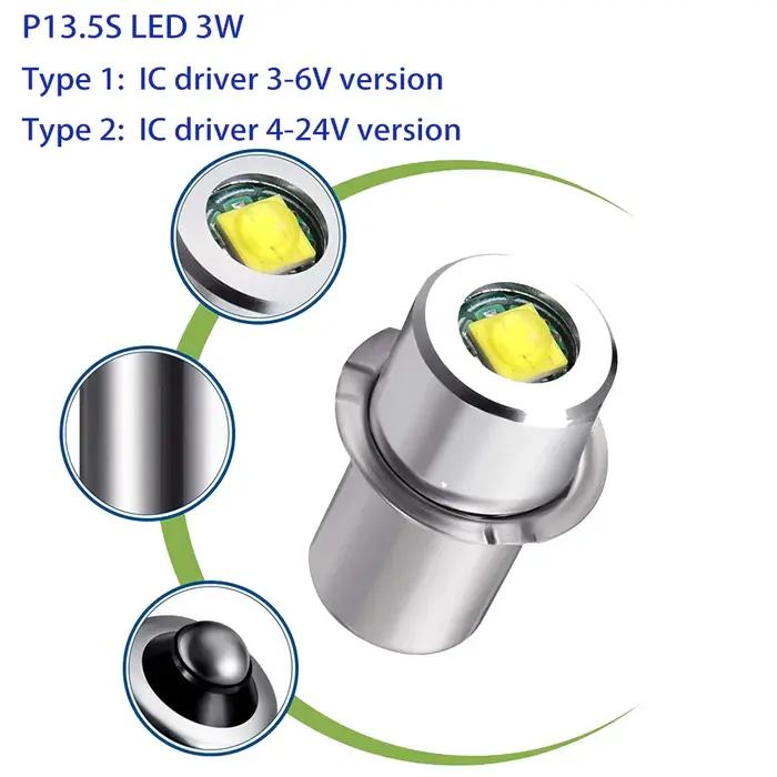 Pr2 P13.5S E10 Base LED ampoules de mise à niveau blanc Maglite lampe de poche 6500K 3W 3V 4.5V 18V