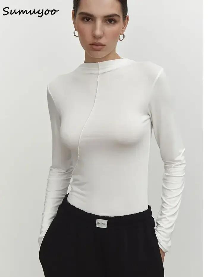 Summkoo-T-shirt Slim Fit à manches longues pour femmes