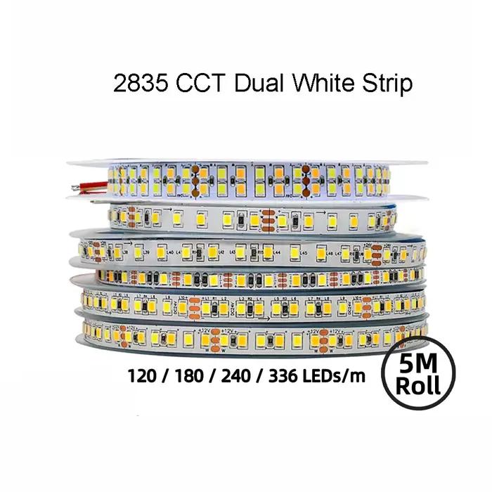 2835 bande lumineuse LED double couleur DC 5V 12V 24V 120 180 240 336 LED/M 5MM 8MM 12MM de large PC