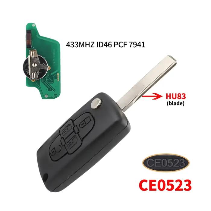 YIQfeast-Clé Télécommande à 4 lèvent pour Voiture, ASK CE0523, KIT 807 1007 433Mhz, Cristaux en C8 2