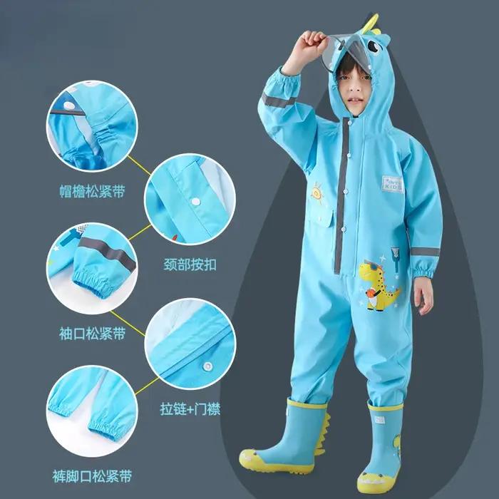 Combinaison imperméable à capuche pour enfants de 1 à 10 ans, vêtements de pluie et pantalons pour bébé, garçons et filles, dinosaure de dessin animé, 1 pièce