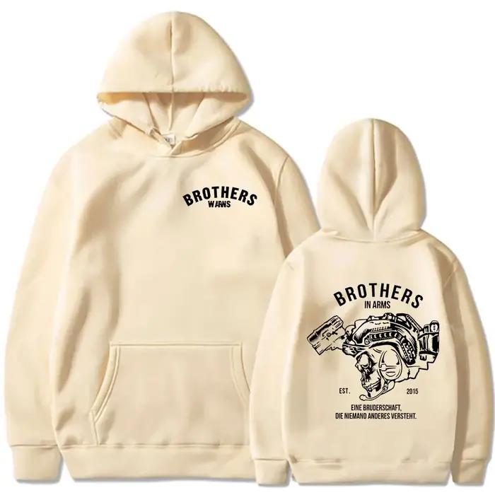 Sweat-shirt à capuche imprimé double face Team Brothers in Arms Skeleton pour hommes et femmes