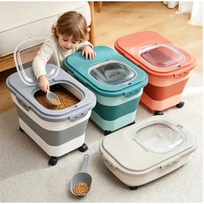 Boîte de rangement pliable pour nourriture pour chat et chien