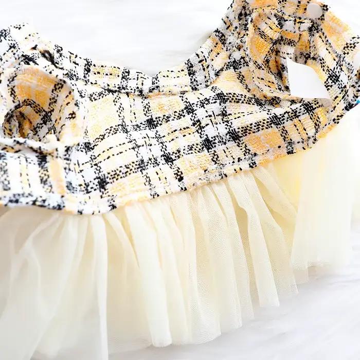 Robe princesse en coton et élasthanne pour chiens et chats, jaune, style automne-hiver, tenue de princesse élégante pour animaux de compagnie