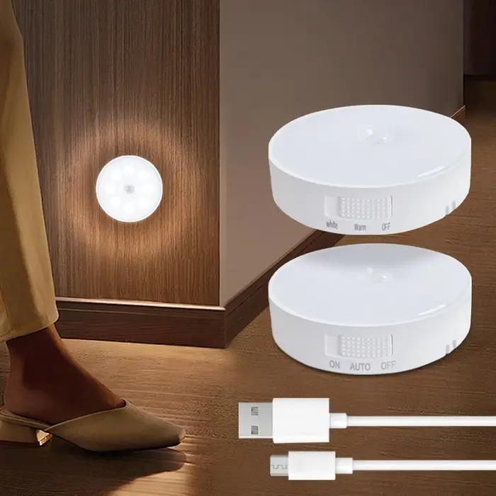 PIR détecteur de mouvement LED veilleuse USB Rechargeable chambre lampe de nuit armoires de cuisine