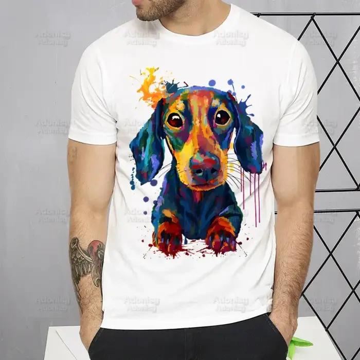 T-shirt modal décontracté pour homme avec impression de chien mignon et patch de teckel pour toutes les saisons et occasions quotidiennes