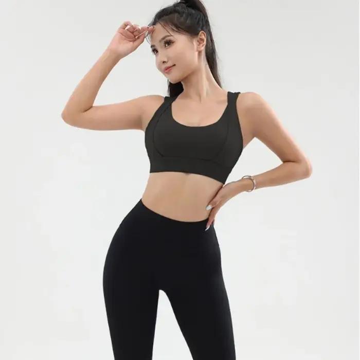 Soutien-gorge de sport respirant avec dos croisé pour femme, brassière de fitness, gym, course à pied et entraînement en nylon, blanc, bleu, lavande, noir pour femmes actives occasions spéciales