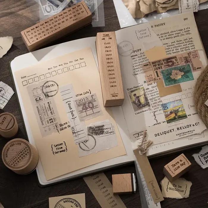 Calendrier mensuel ligne de temps tampon en bois pour la présence quotidienne Journal indésirable