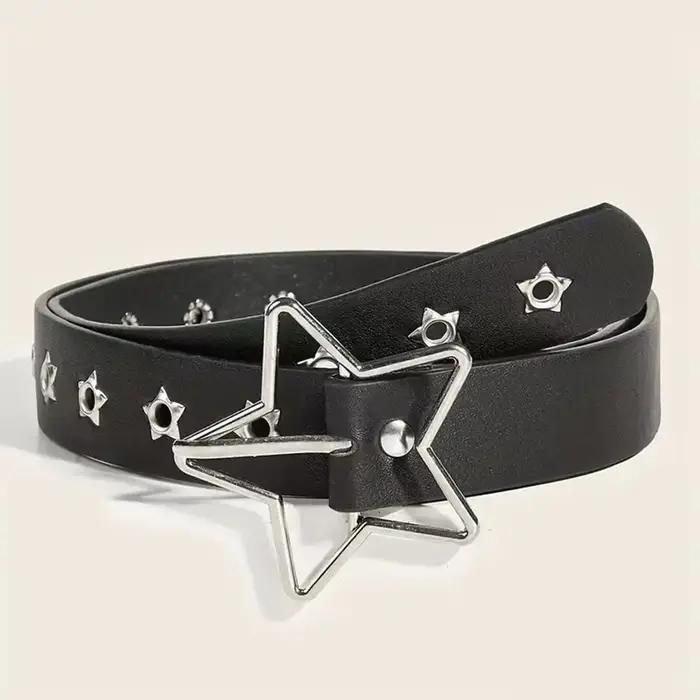Ceinture décorative à boucle étoile de style punk avec plusieurs trous